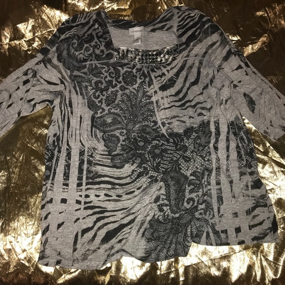 Catherines Tops - Sublimation knit plus size top with bling 26w 28w